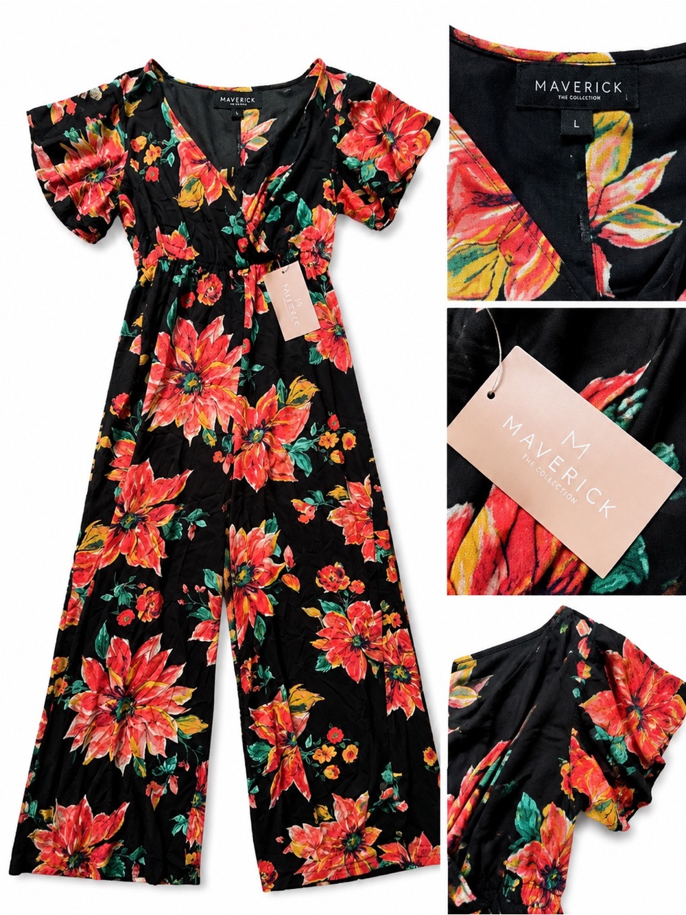 Maverick Floral Wide Leg Jumpsuit Size Large